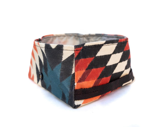 foldable dog bowl with colorful chevron print