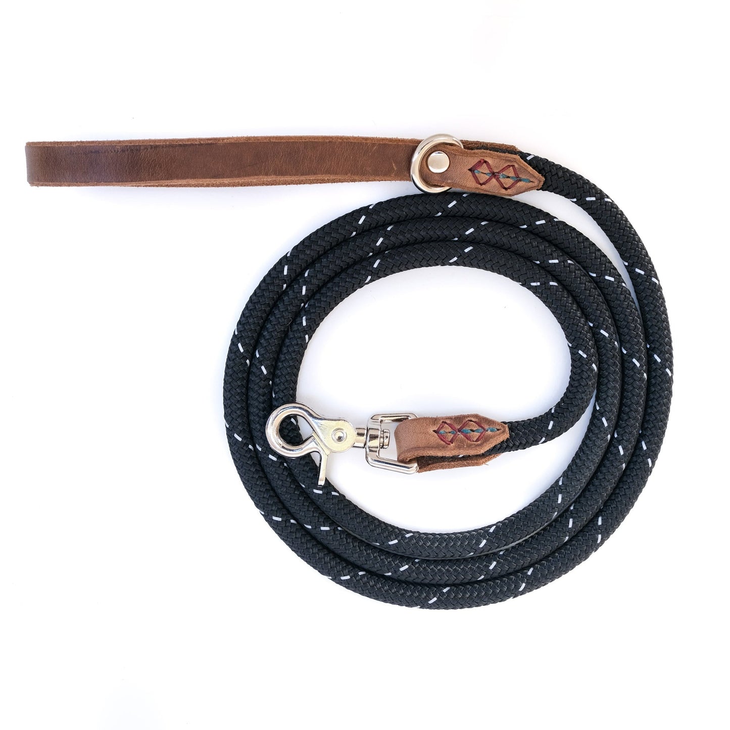 Grey Cotton Rope Leash with Leather Accents